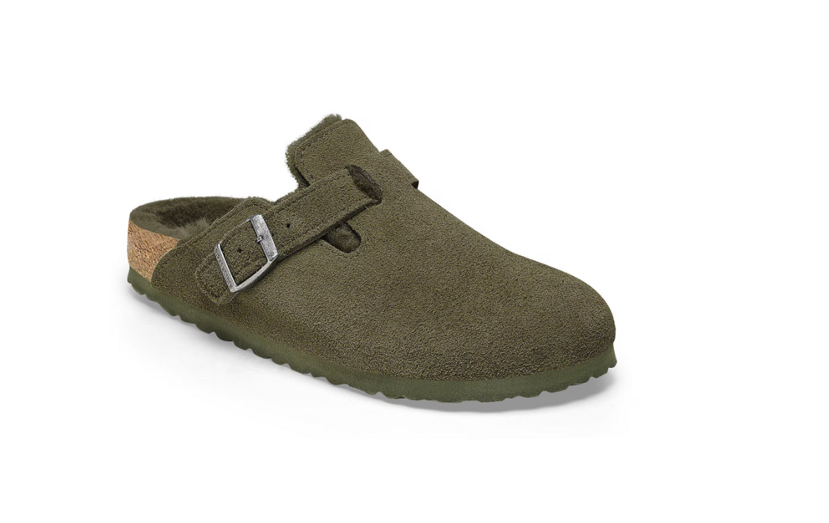 Birkenstock Boston Shearling Suede Leather Thyme Clogs