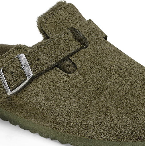 Birkenstock Boston Shearling Suede Leather Thyme Clogs