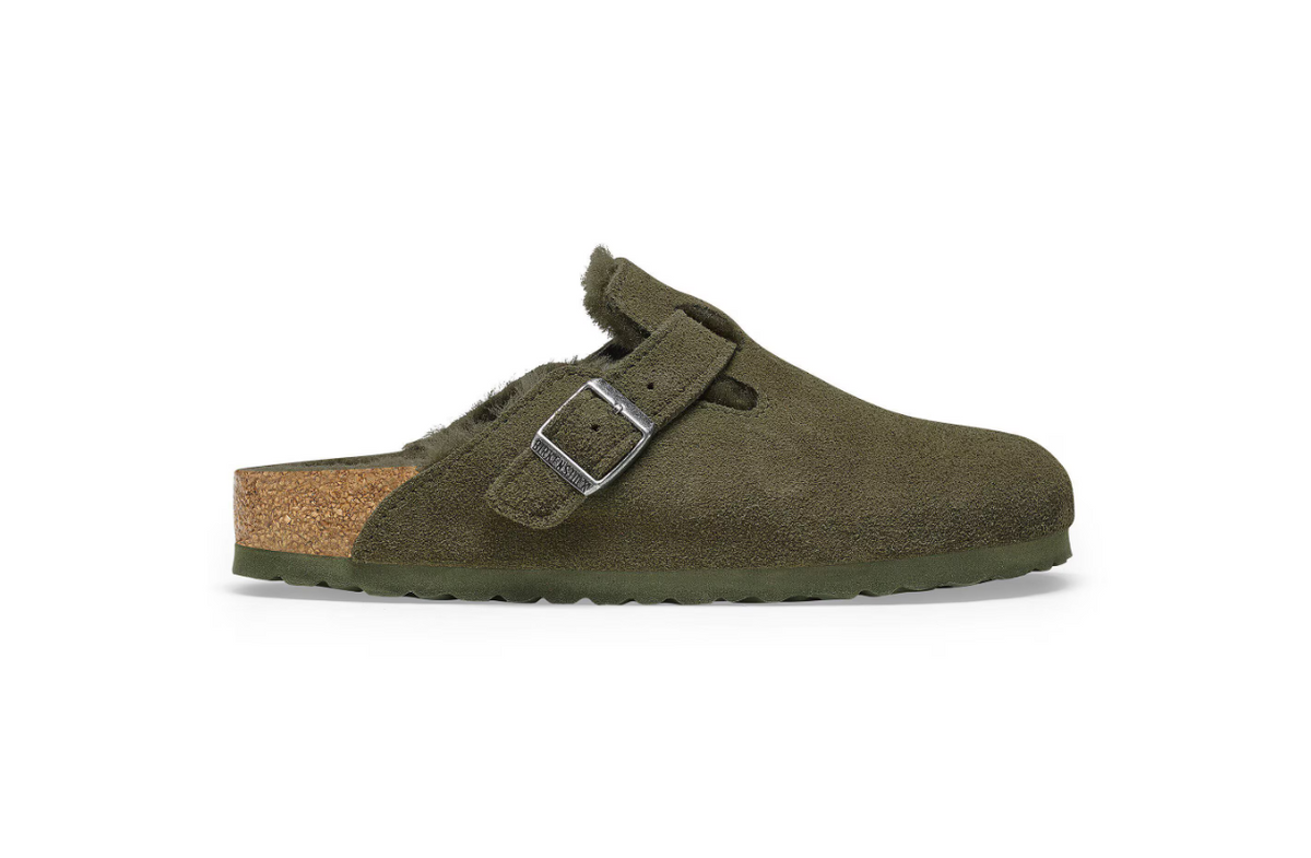 Birkenstock Boston Shearling Suede Leather Thyme Clogs
