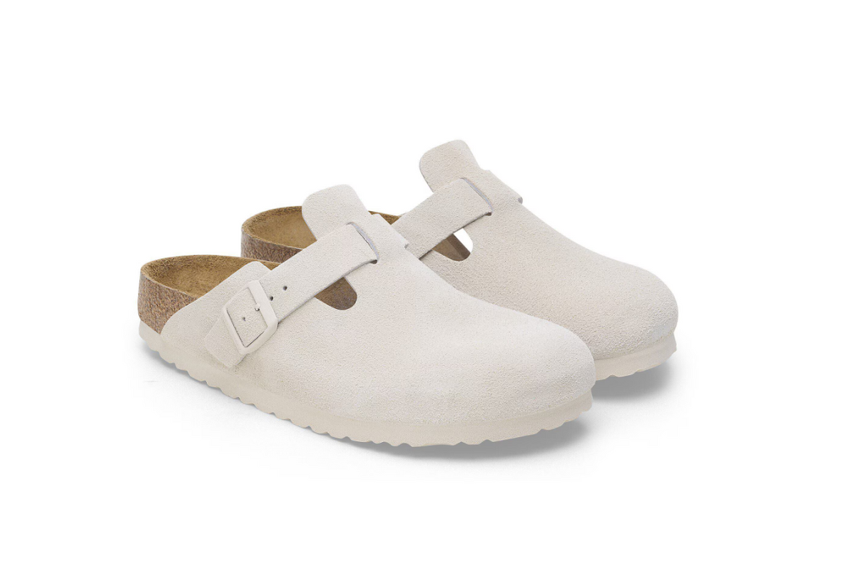 Birkenstock Boston Soft Footbed Suede Leather Antique White