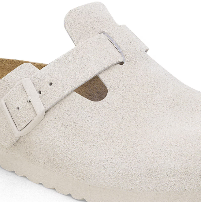 Birkenstock Boston Soft Footbed Suede Leather Antique White