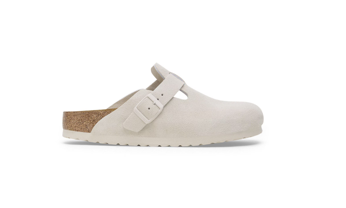 Birkenstock Boston Soft Footbed Suede Leather Antique White