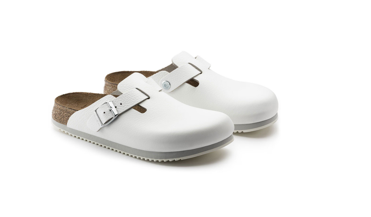 Birkenstock Boston Super Grip Natural Leather White Clog