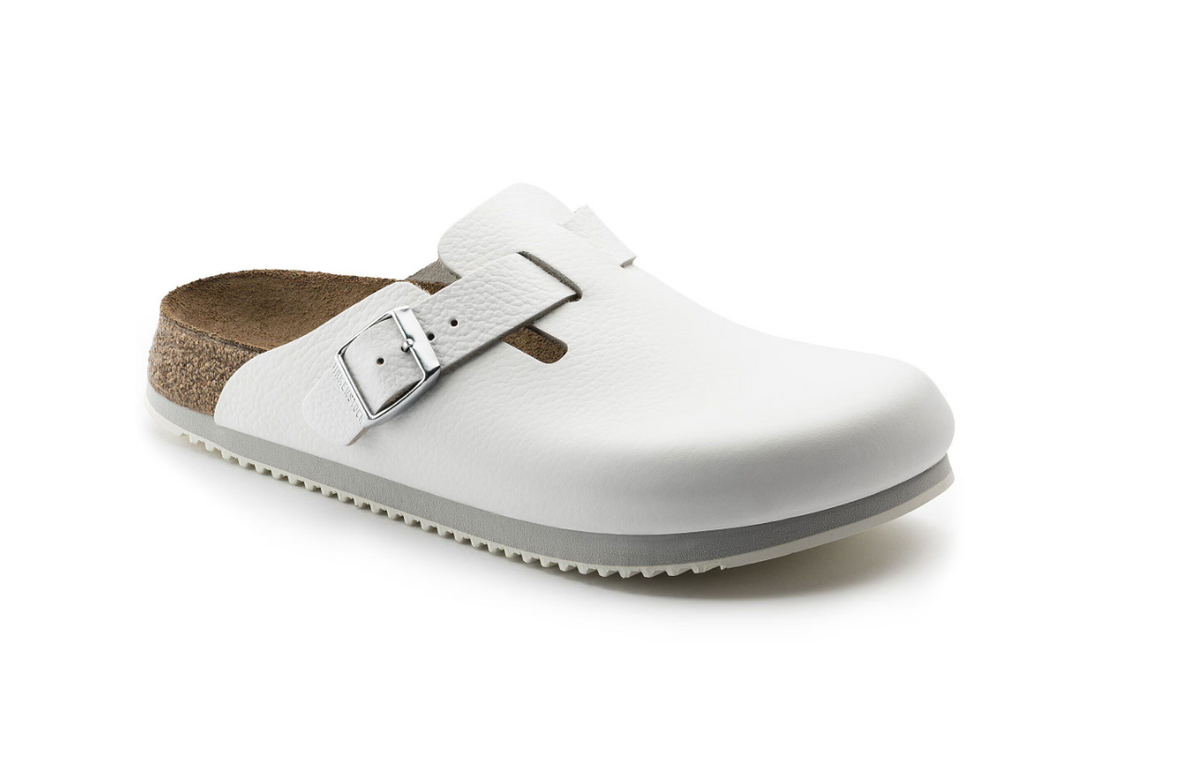 Birkenstock Boston Super Grip Natural Leather White Clog