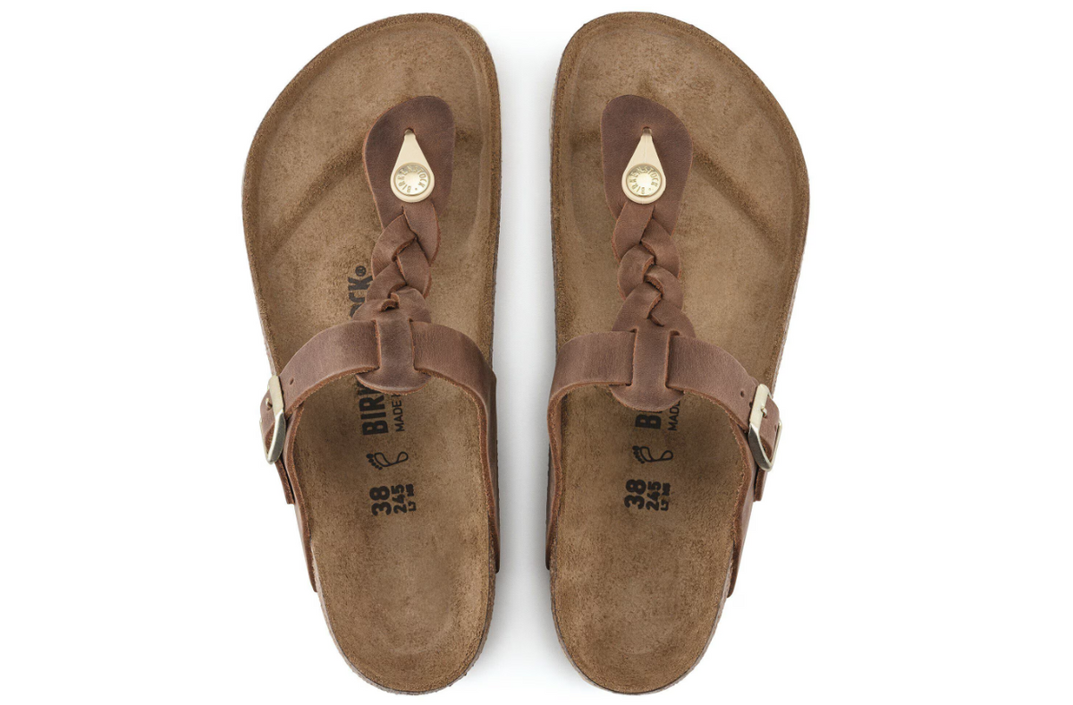Birkenstock Gizeh Braided Oiled Leather Cognac