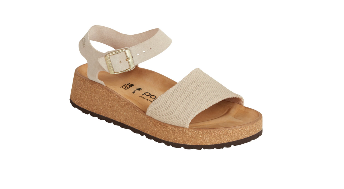 Birkenstock Glenda Suede Leather-Textile Sandcastle Sandal Narrow