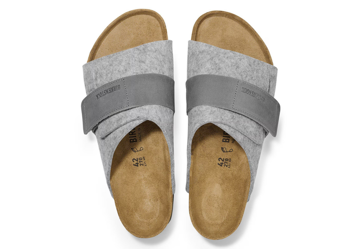 Birkenstock Kyoto Leather Textile Felt Light Gray Narrow