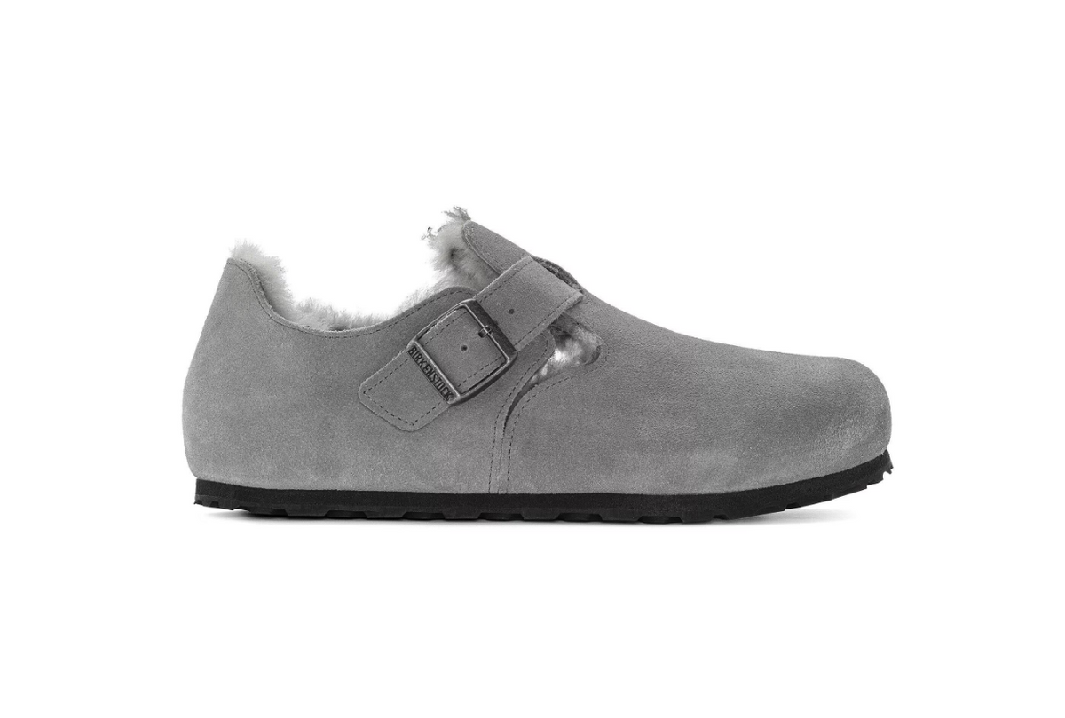 Birkenstock London Shearling Suede Leather Whale Gray Narrow