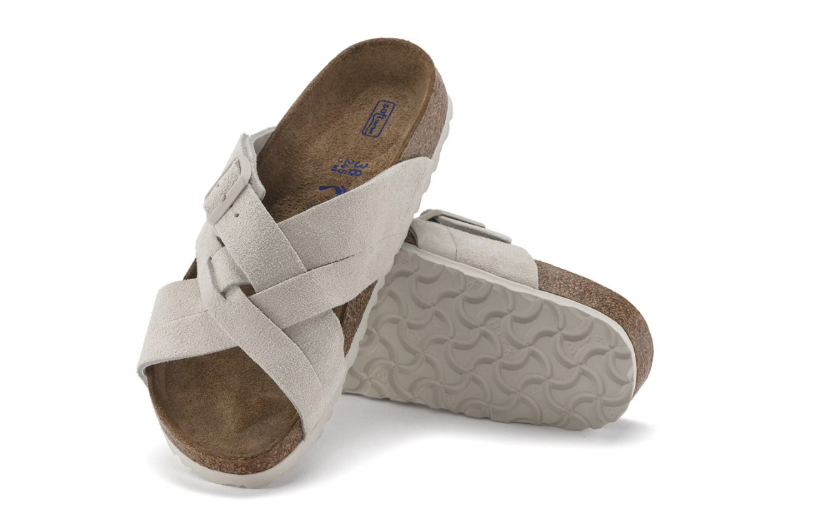 Birkenstock Lugano Soft Footbed Suede Leather Antique White Narrow