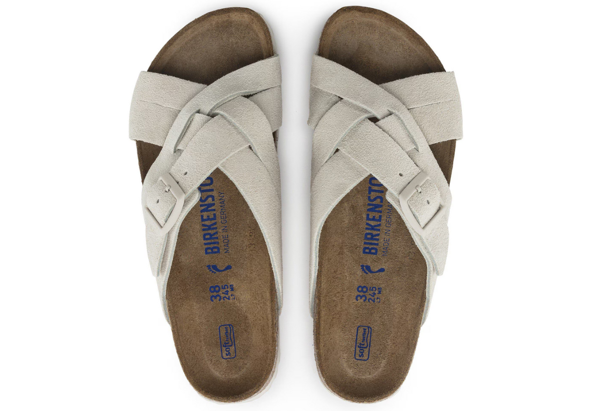 Birkenstock Lugano Soft Footbed Suede Leather Antique White Narrow