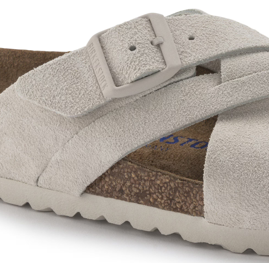 Birkenstock Lugano Soft Footbed Suede Leather Antique White Narrow
