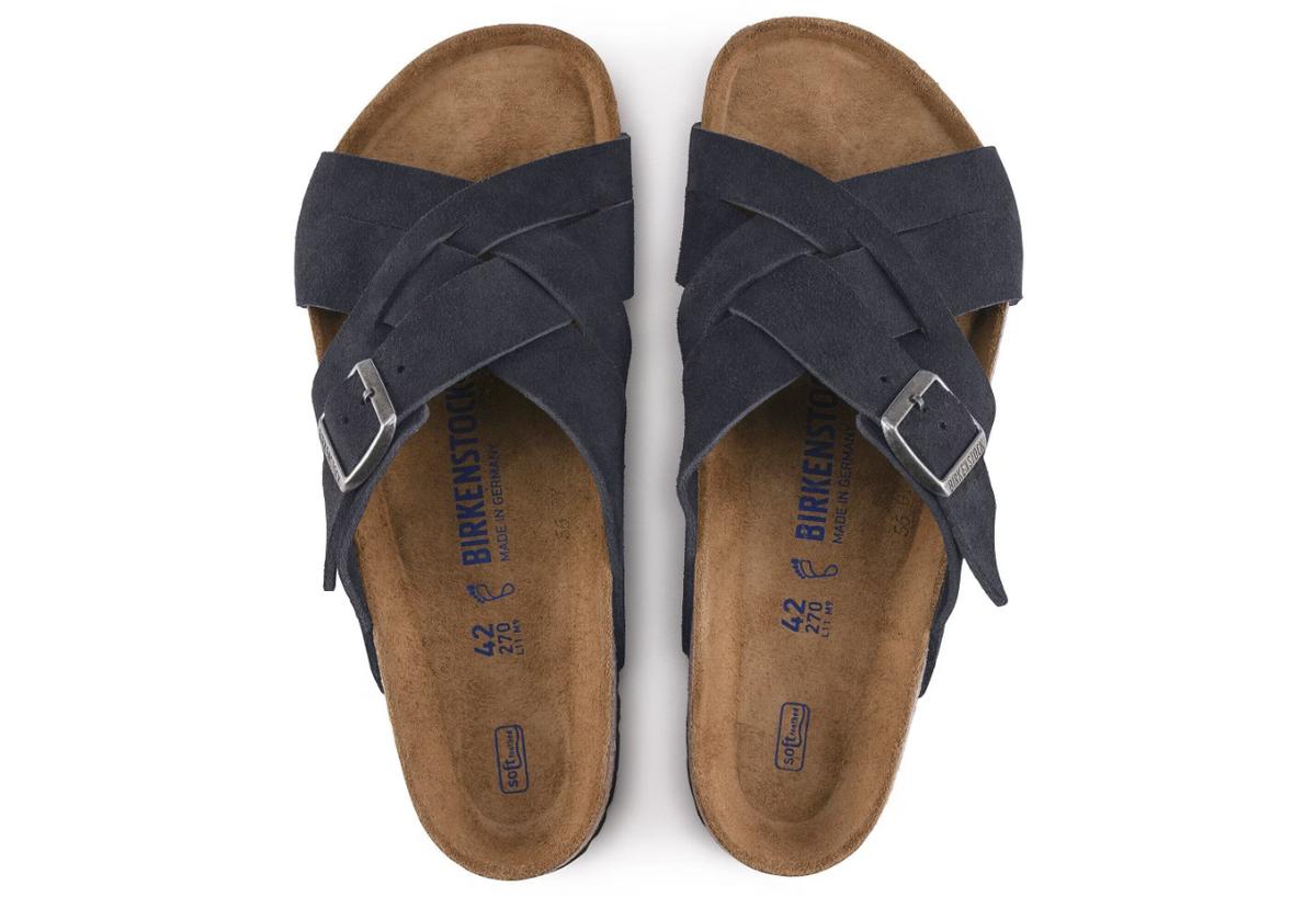 Birkenstock Lugano Soft Footbed Suede Leather Midnight Blue Narrow