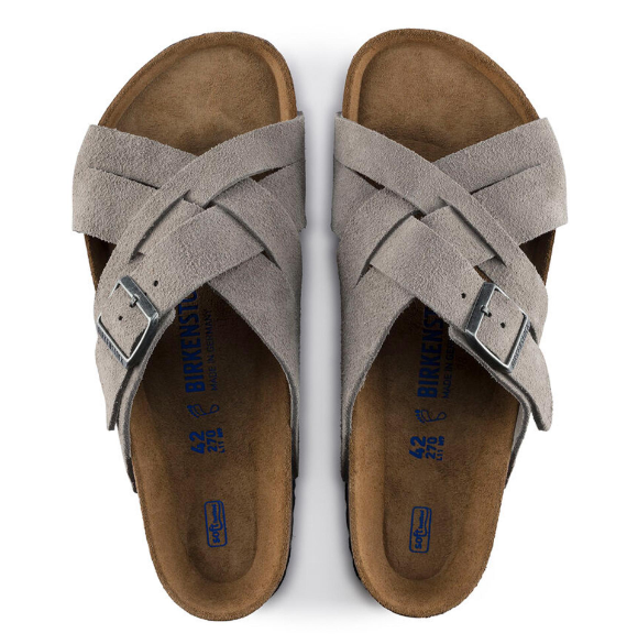 Birkenstock Lugano Soft Footbed Suede Leather Stone Coin Regular