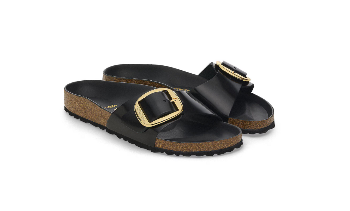 Birkenstock Madrid Big Buckle Natural Leather Patent Black Narrow