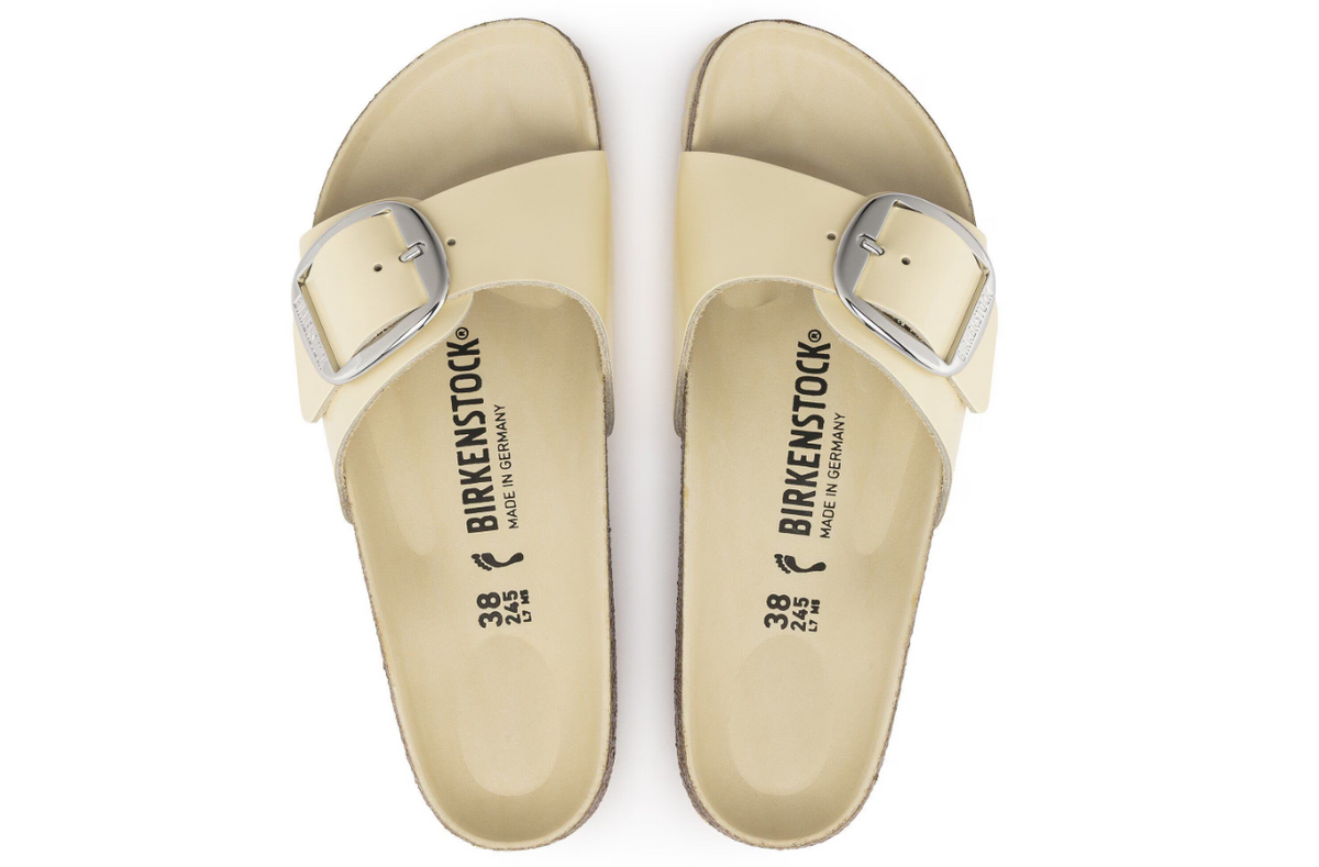 Birkenstock Madrid Big Buckle Natural Leather Patent Butter Narrow