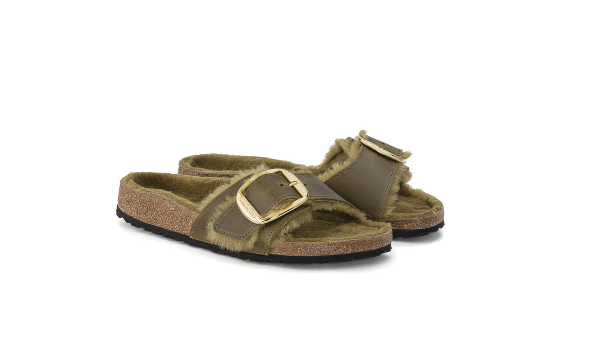 Birkenstock Madrid Big Buckle Shearling Olive Narrow