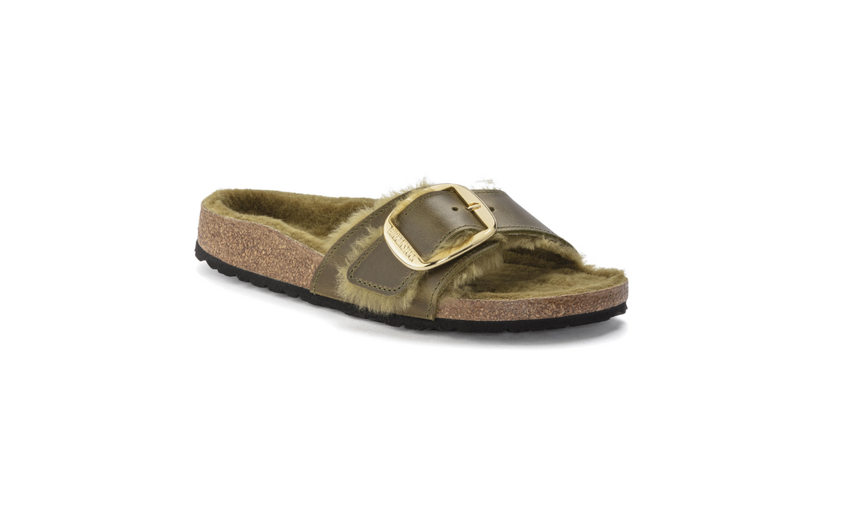 Birkenstock Madrid Big Buckle Shearling Olive Narrow