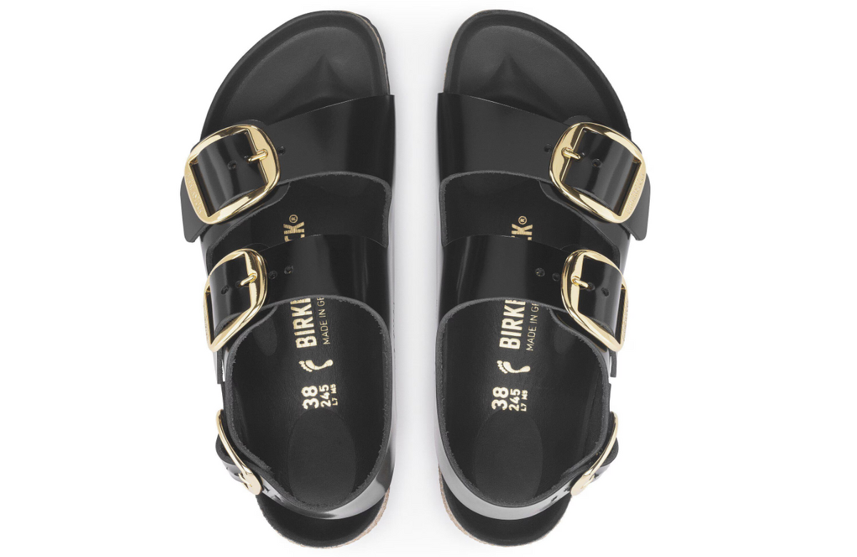 Birkenstock Milano Big Buckle Natural Leather Patent Black Narrow
