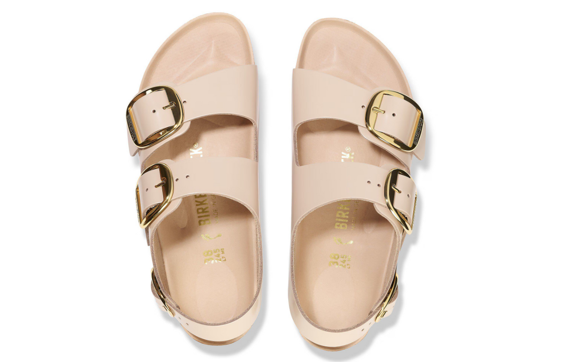 Birkenstock Milano Big Buckle Natural Leather Patent Beige Narrow
