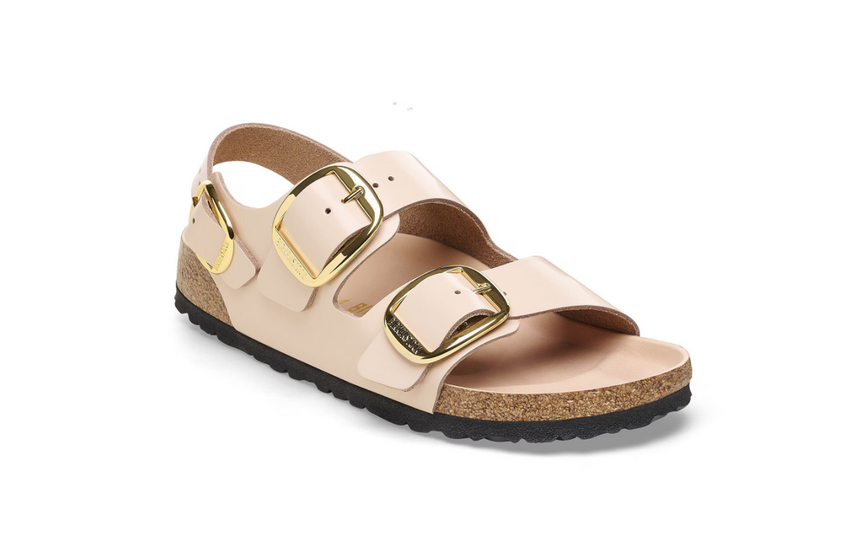 Birkenstock Milano Big Buckle Natural Leather Patent Beige Narrow