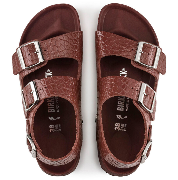 Birkenstock Milano Reptile Emboss EXQ Leather Sandals Chocolate Narrow