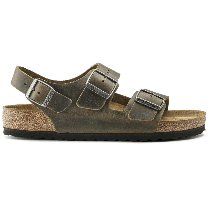 Birkenstock Milano Faded Khaki Oiled Leather Narrow