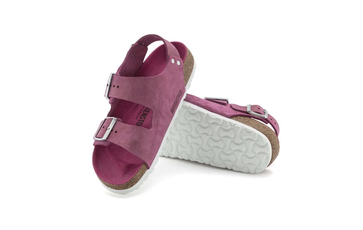 Birkenstock Milano Suede Leather Shimmering Fuchsia Narrow