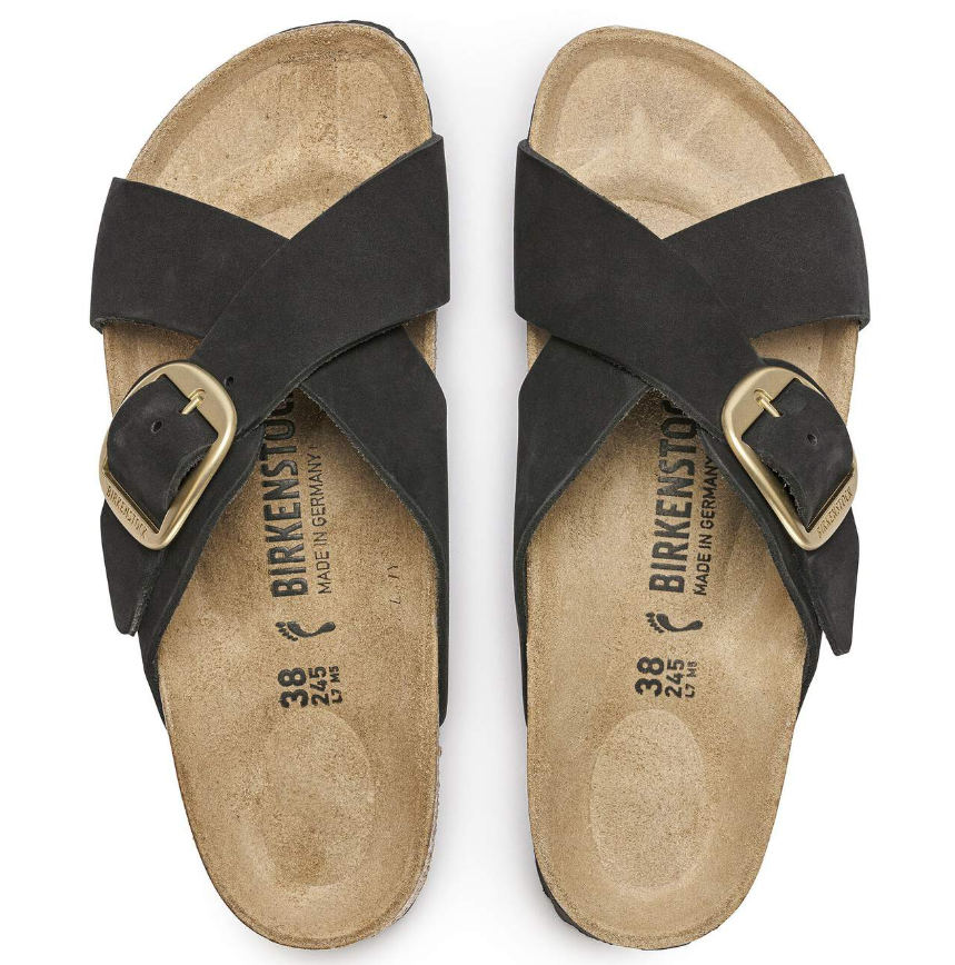 Birkenstock Siena Big Buckle Nubuck Leather Black Narrow