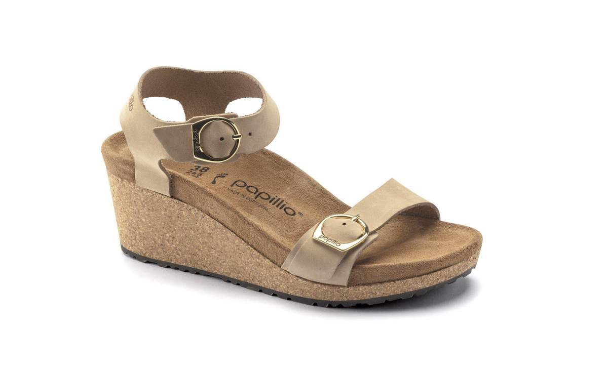 Birkenstock Soley Nubuck Leather Sandcastle Wedge Sandals Narrow