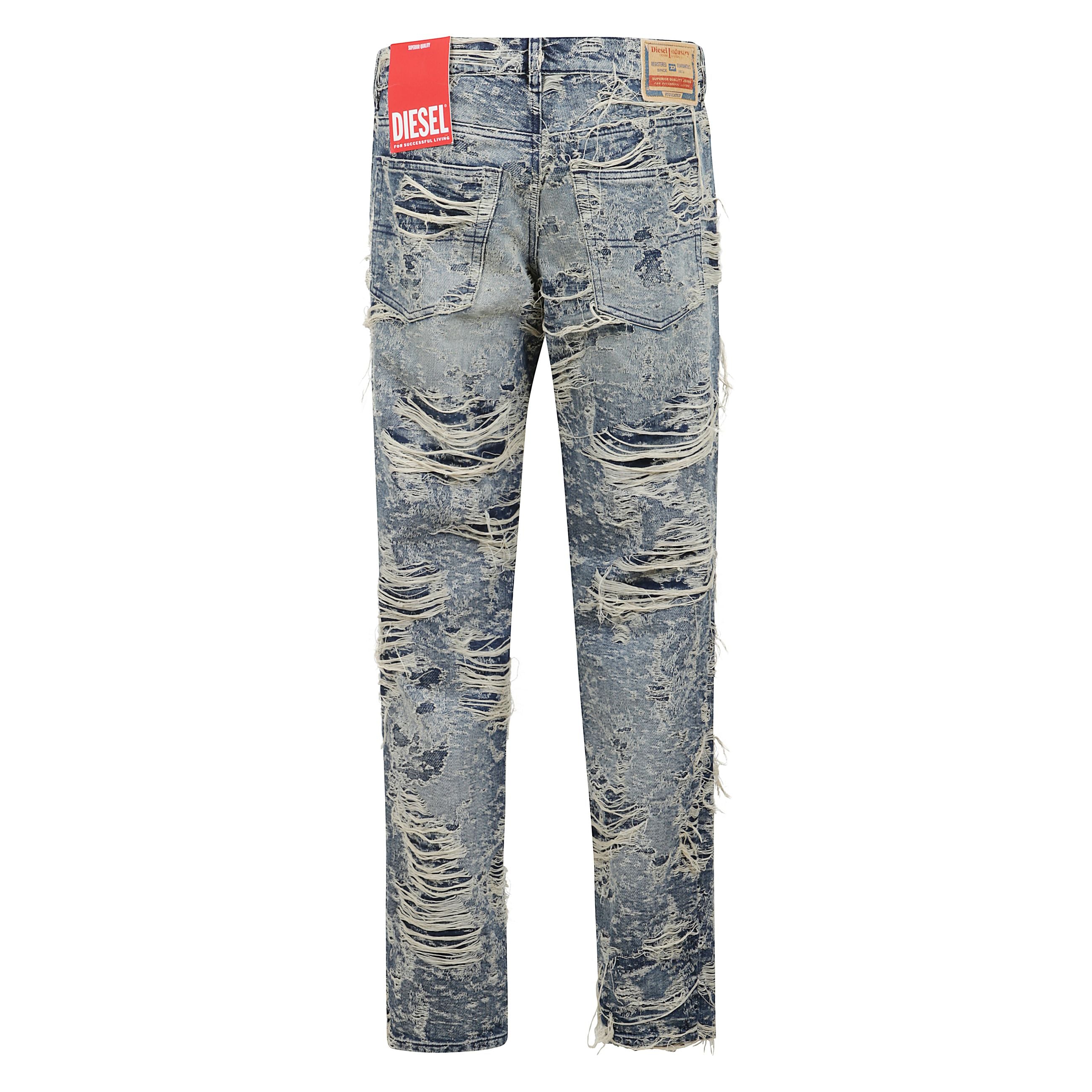 Jeans diesel in denim distressed a vita media con passanti e cinque tasche