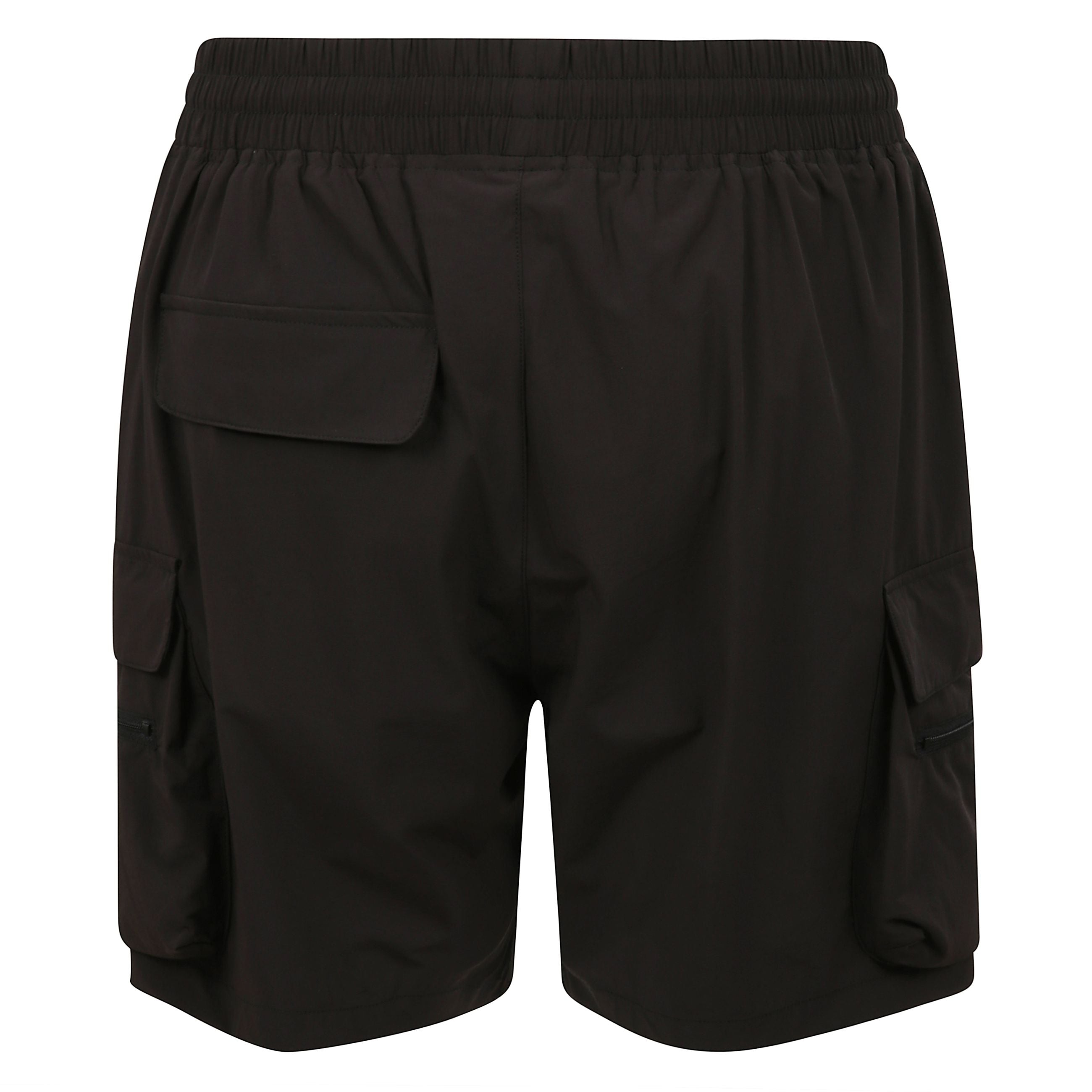 Shorts realizzati in nylon tecnico elasticizzato. tasche cargo laterali e tasche con zip sul davanti, vita elasticizzata con coulisse.