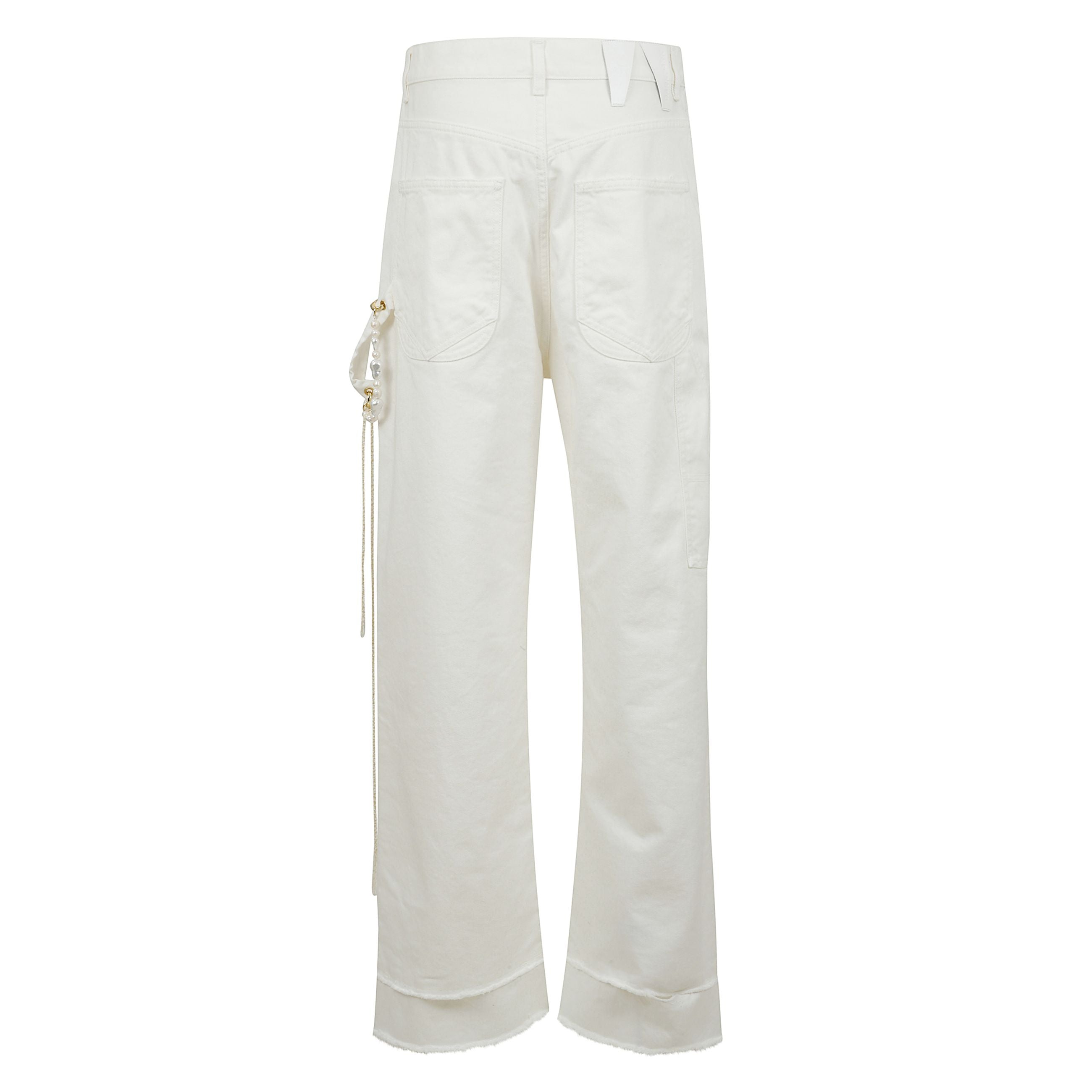 Jeans lisa in denim a gamba dritta di cotone decorato con catene di perle removibile