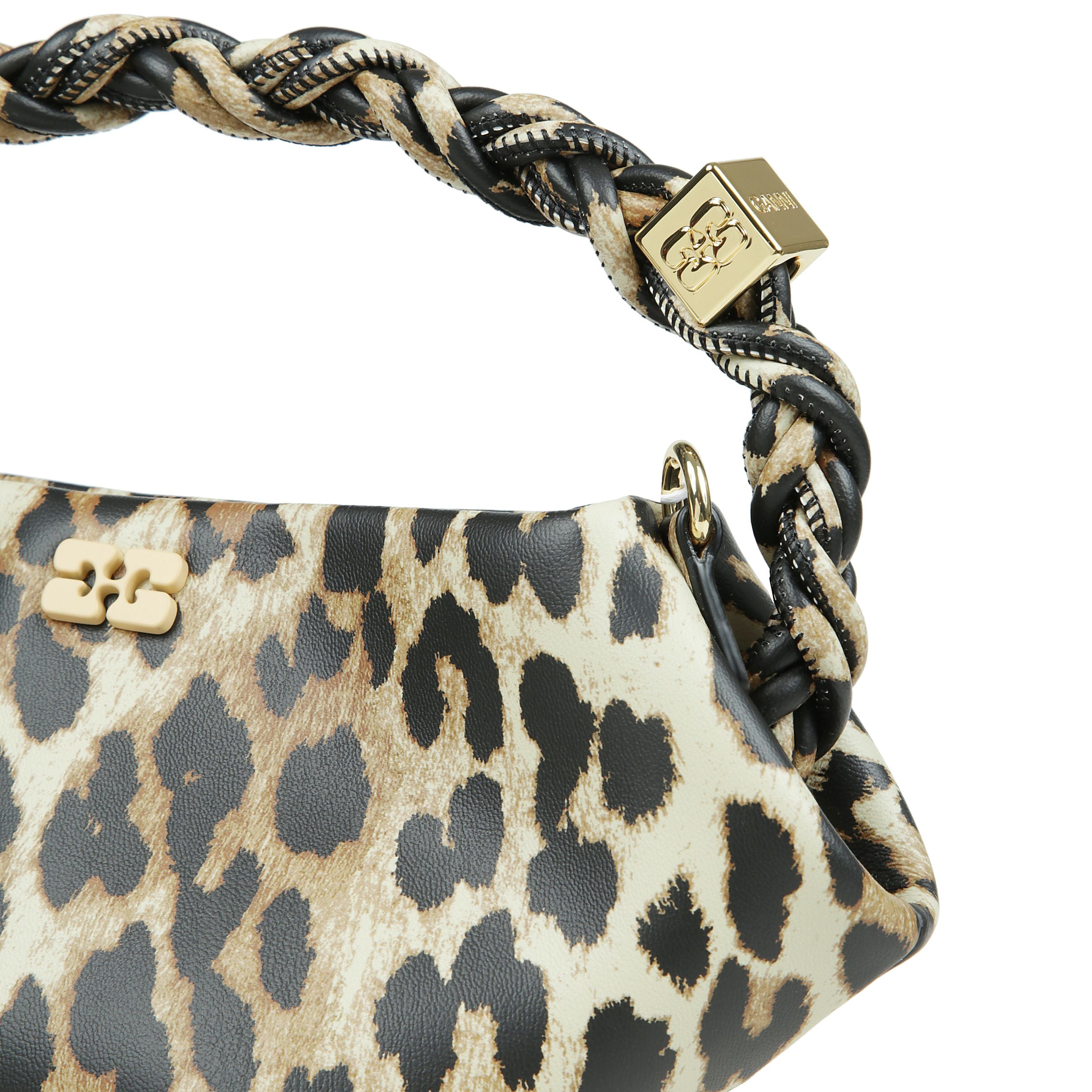 Borsa bou ganni in misto pelle, con stampa animalier e manico intrecciato
amovibile-regolabile.