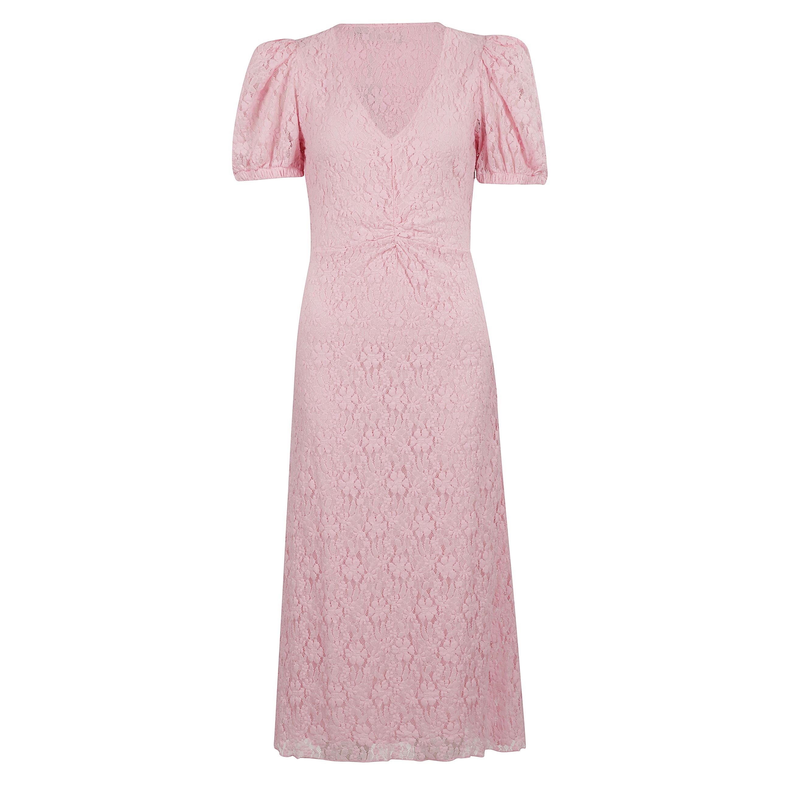 Abito rosa bubblegum midi con maniche ampie a palloncino e chiusura laterale con zip nascosta