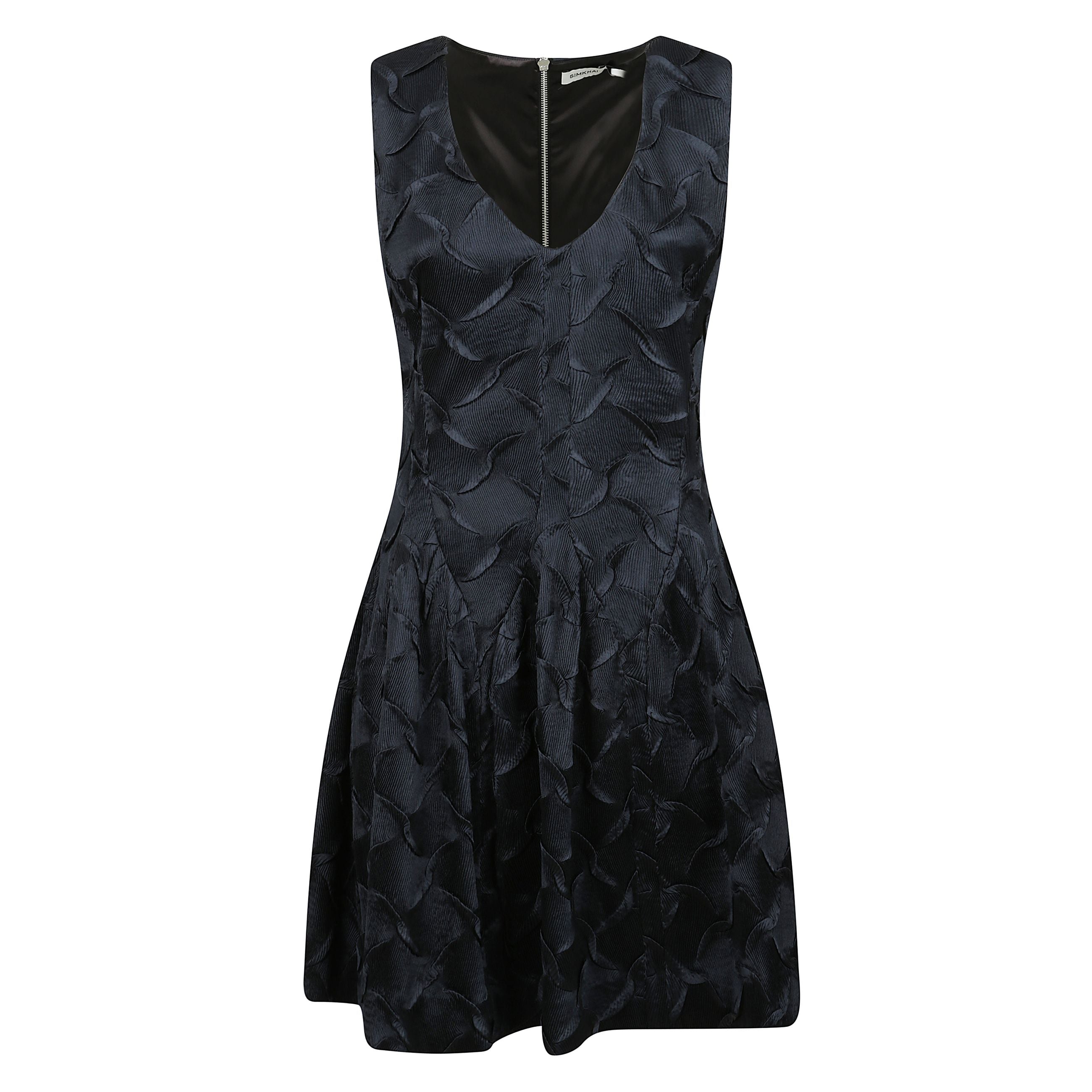 Abito corto sabine con chiusura posteriore con zip, tasche a soffietto ai lati, fodera integrale e scollo a u