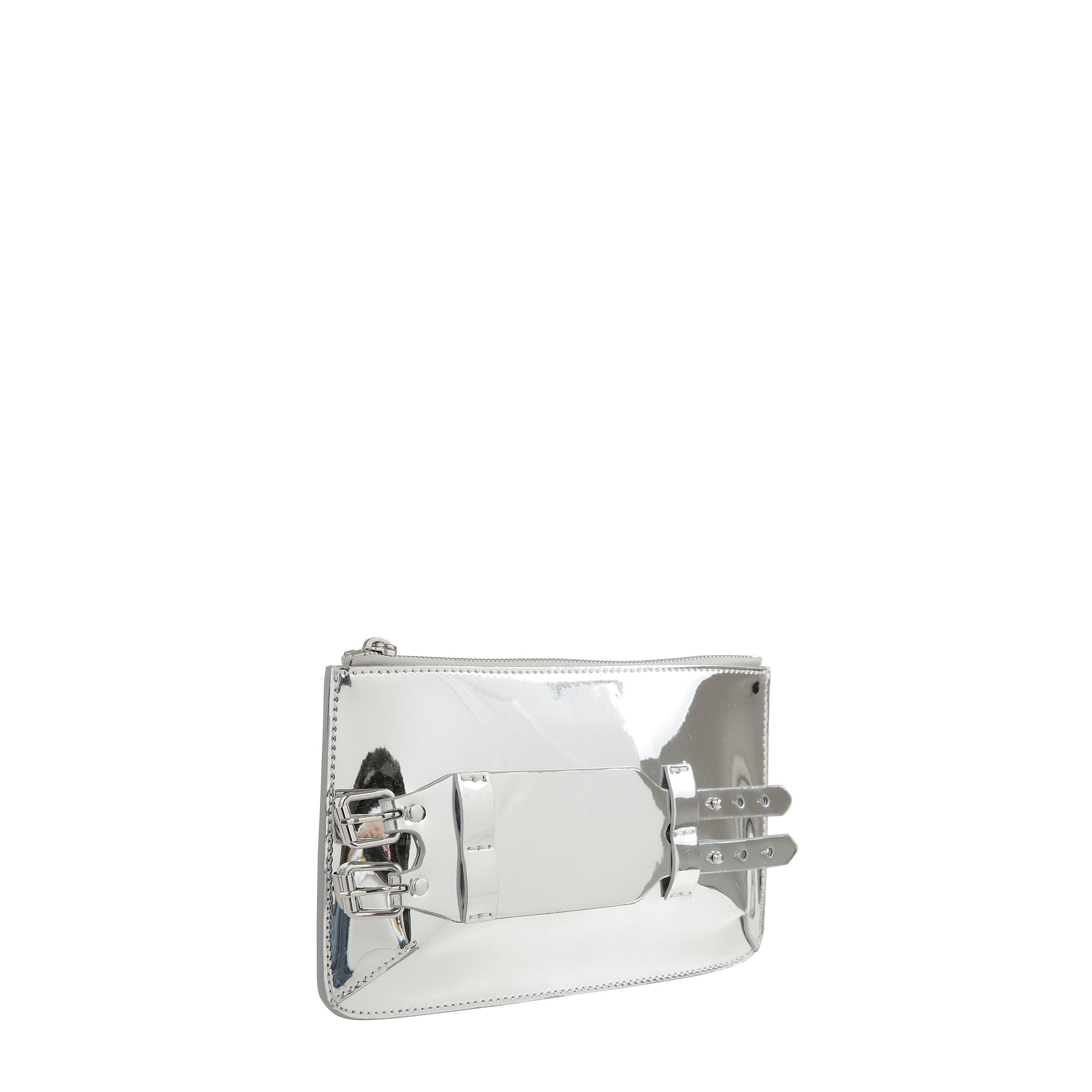 Clutch bracelet, chiusura superiore con zip, dettaglio con fibbia decorativa e caratteristico logo con singolo punto di cucitura