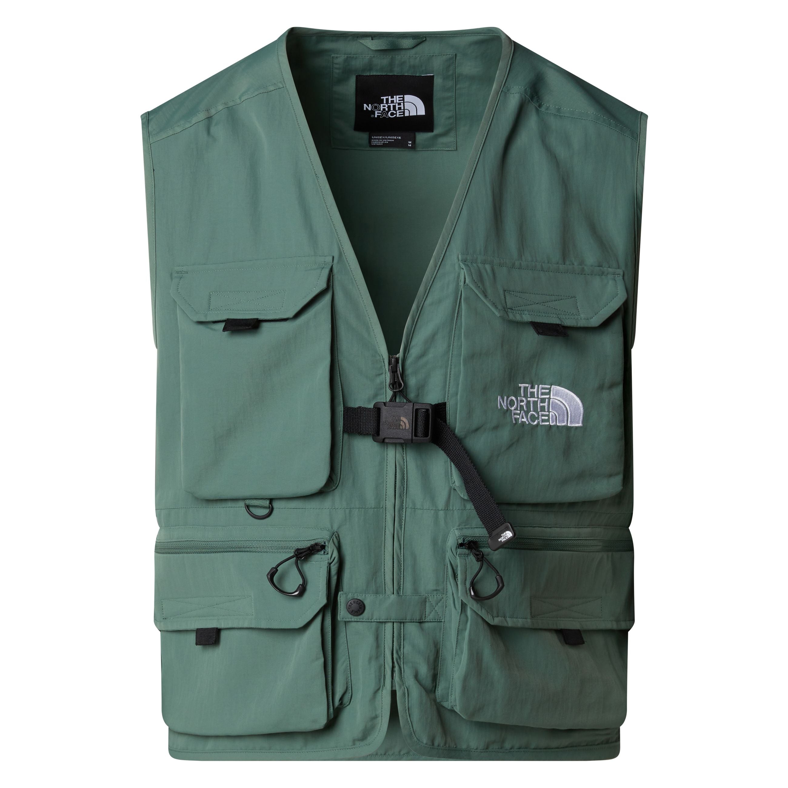 Gilet utility realizzato in tessuto ad asciugatura rapida. scollo a v e chiusura frontale con cerniera, sempre sul davanti ha una fettuccia con fibbia e fettuccia con bottone a clip. sono presenti 4 tasche a toppa frontali con patta e con cerniera, in piÃ