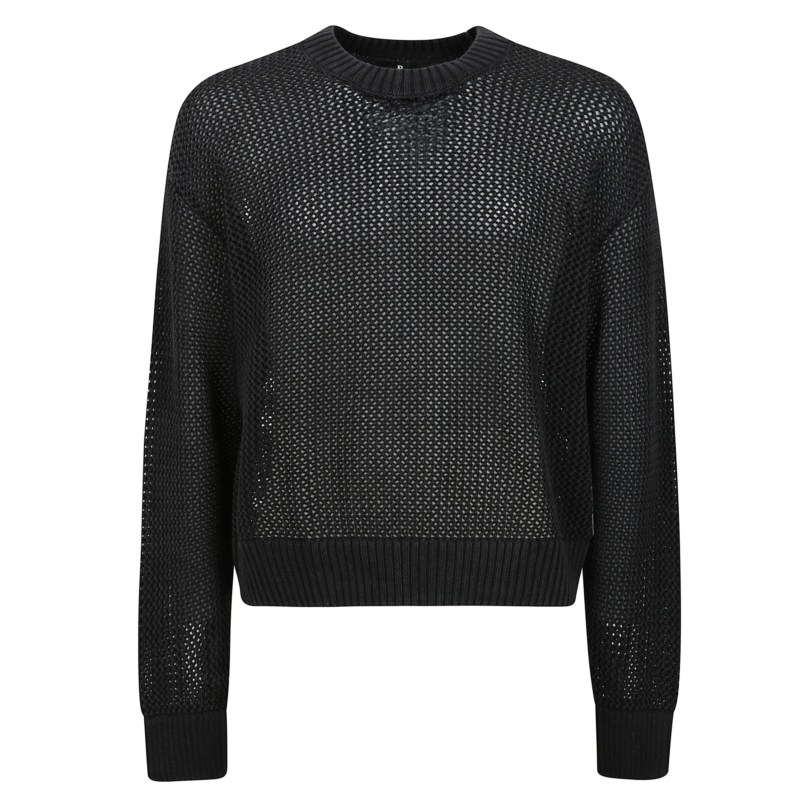 Open gauge knit maglia girocollo spalle scese maniche lunghe rifinitura a coste