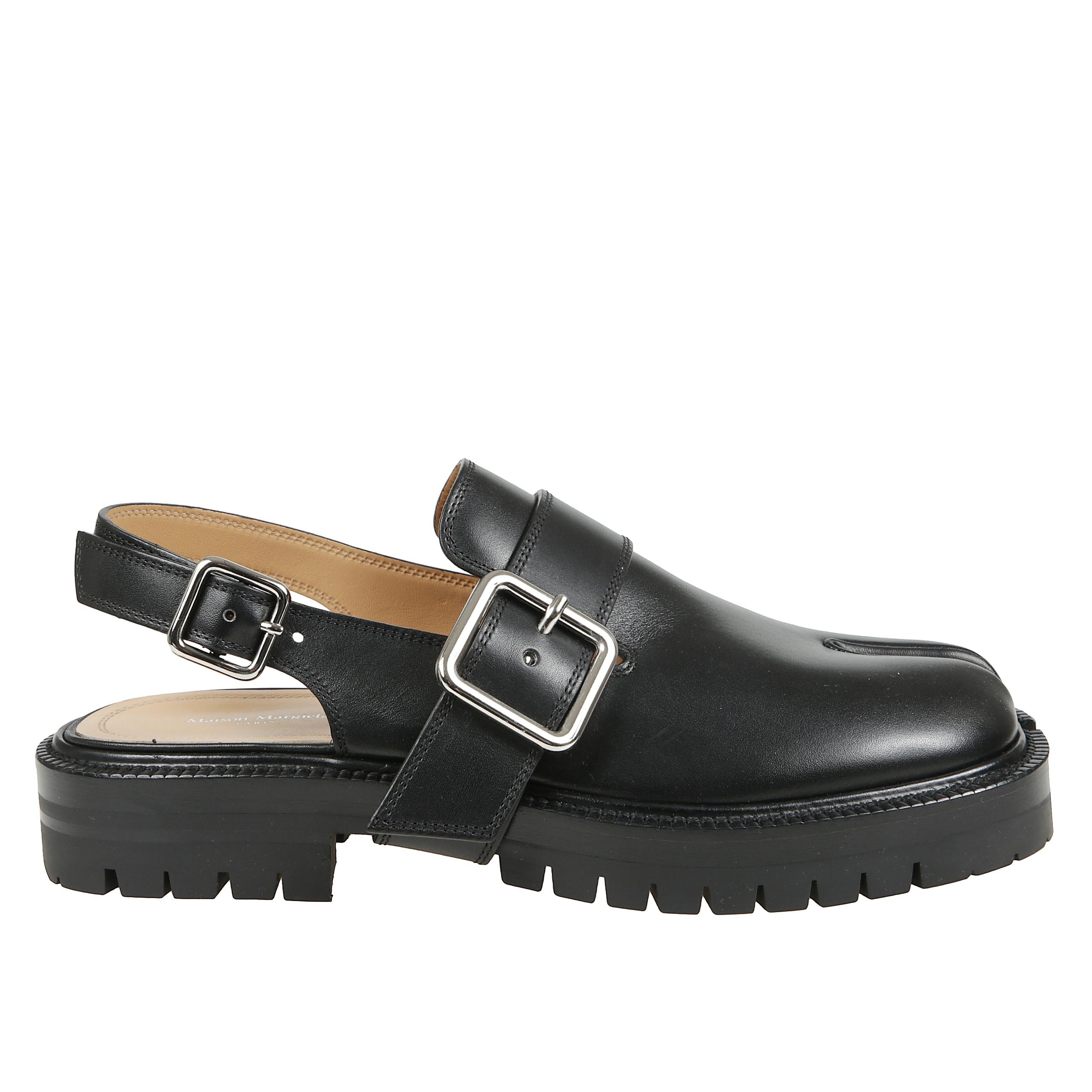 Sandali in pelle tabi county, cinturino con fibbia, soletta in pelle e suola in gomma