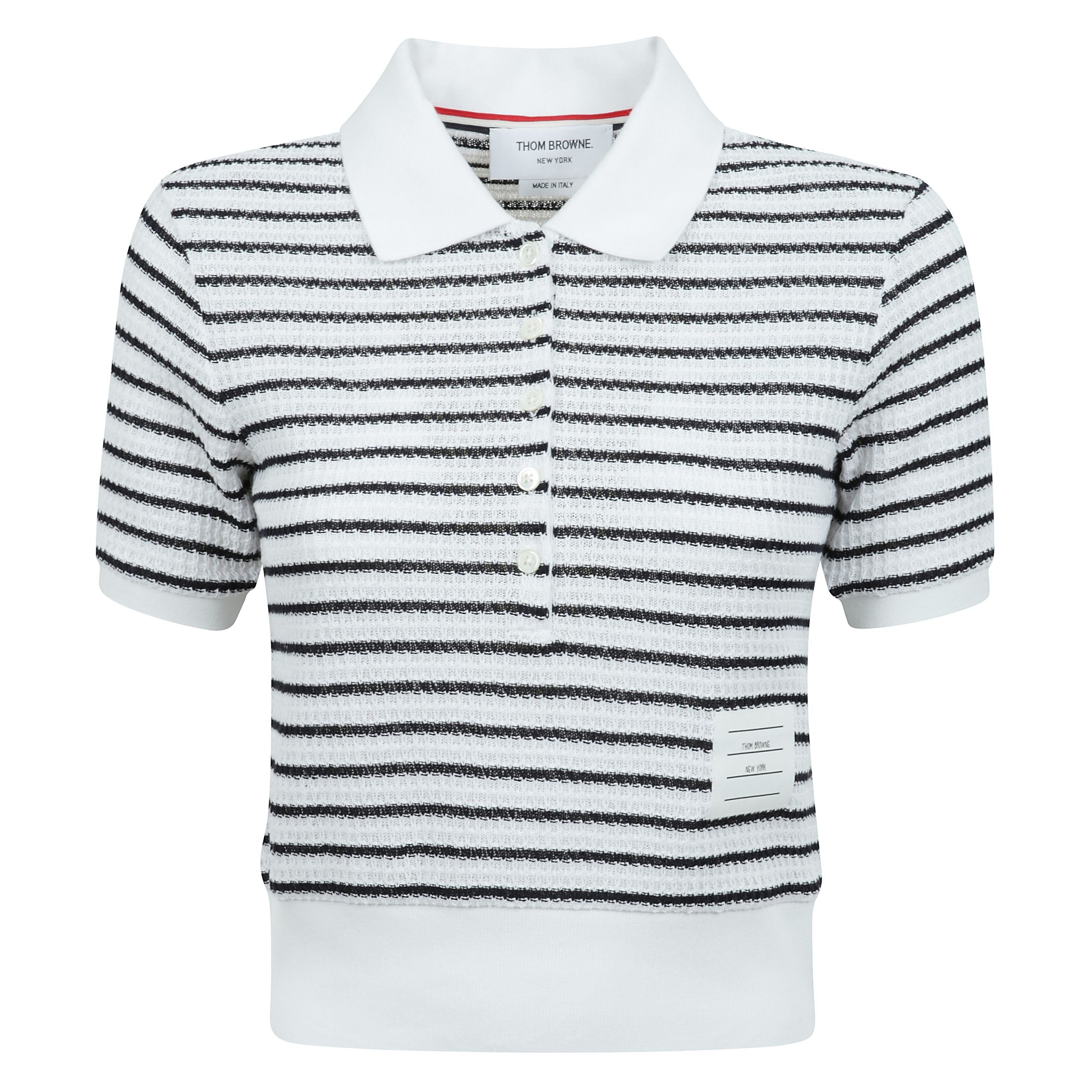 T-shirt in maglia a righe con colletto polo a coste