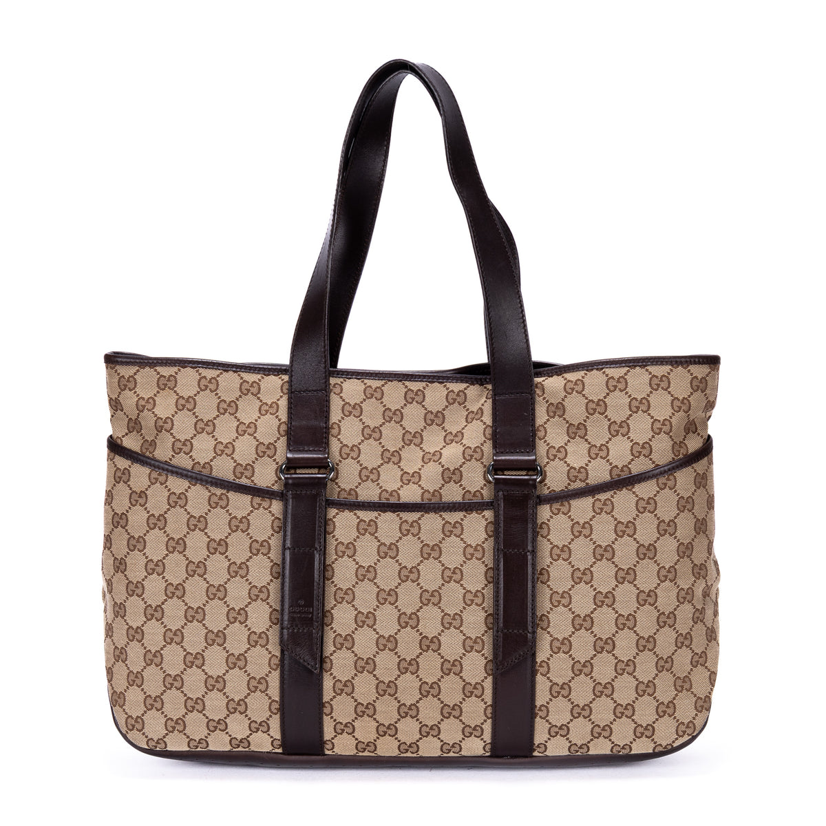 GG Canvas Pocket Shopper Tote Bag In Dark Brown