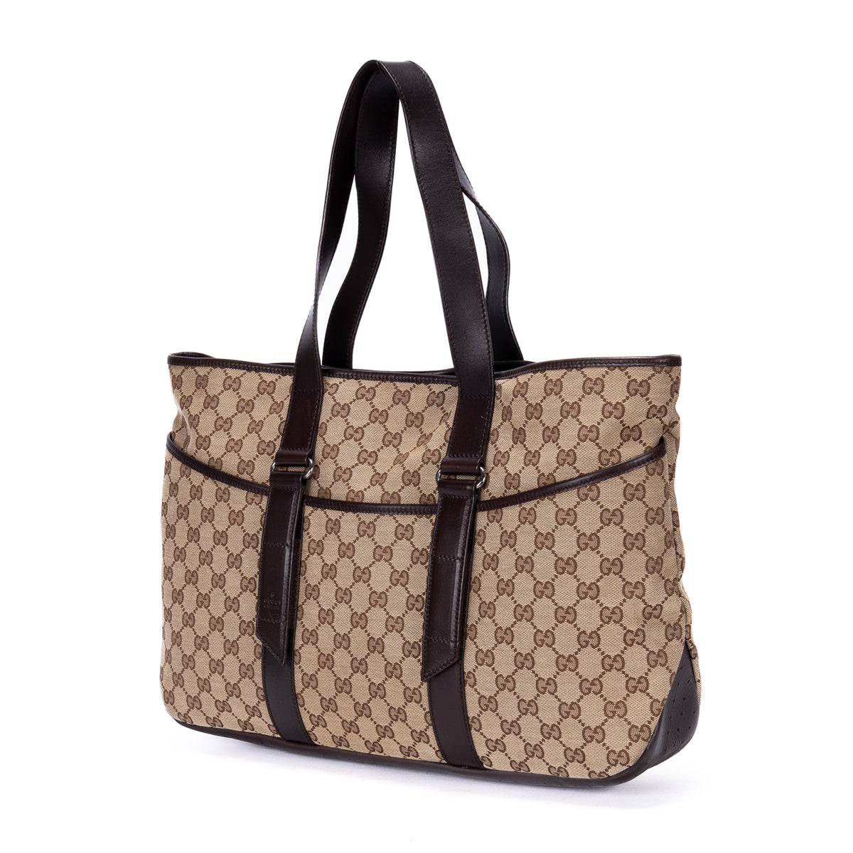 GG Canvas Pocket Shopper Tote Bag In Dark Brown