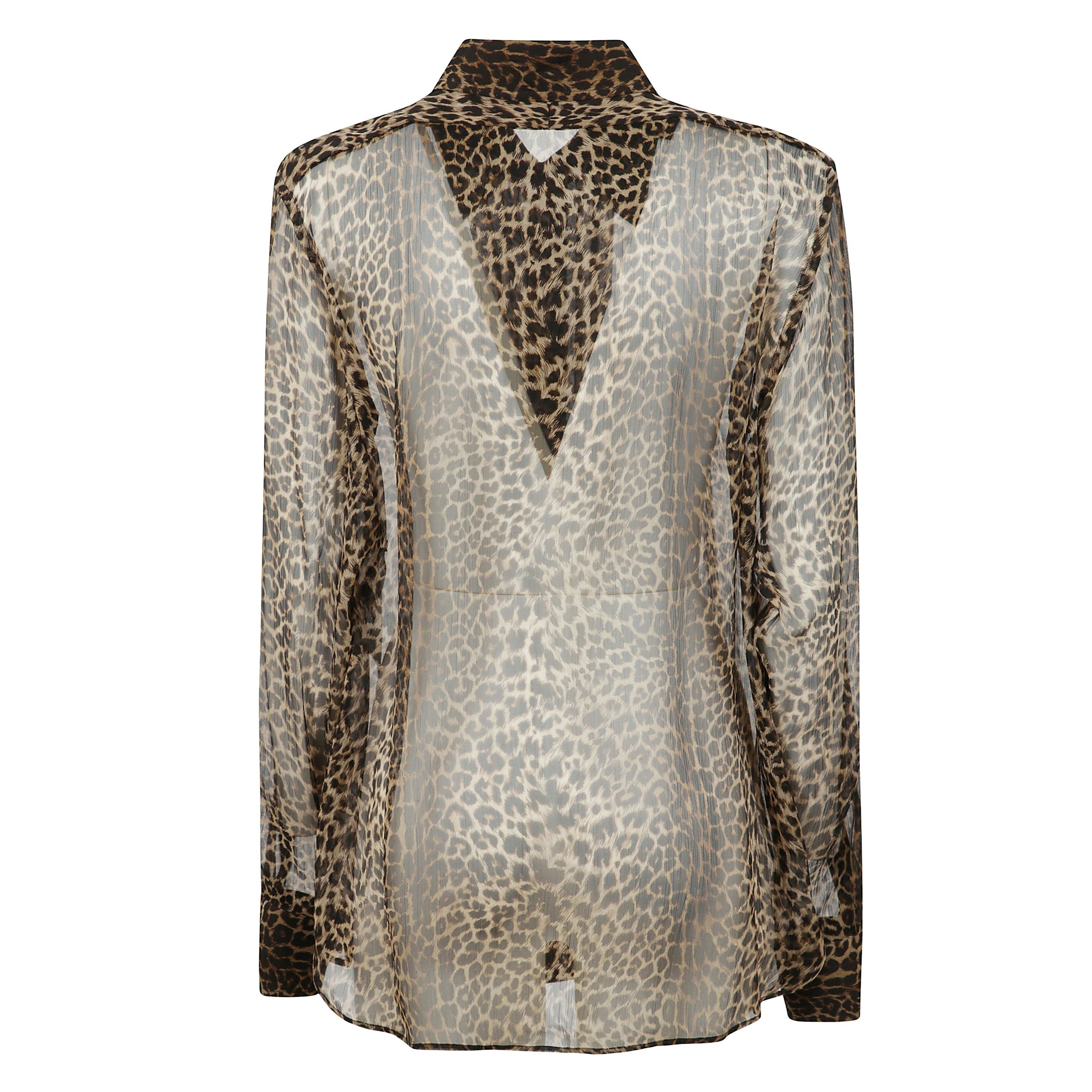 Camicia in seta leopardata con dettaglio plissè