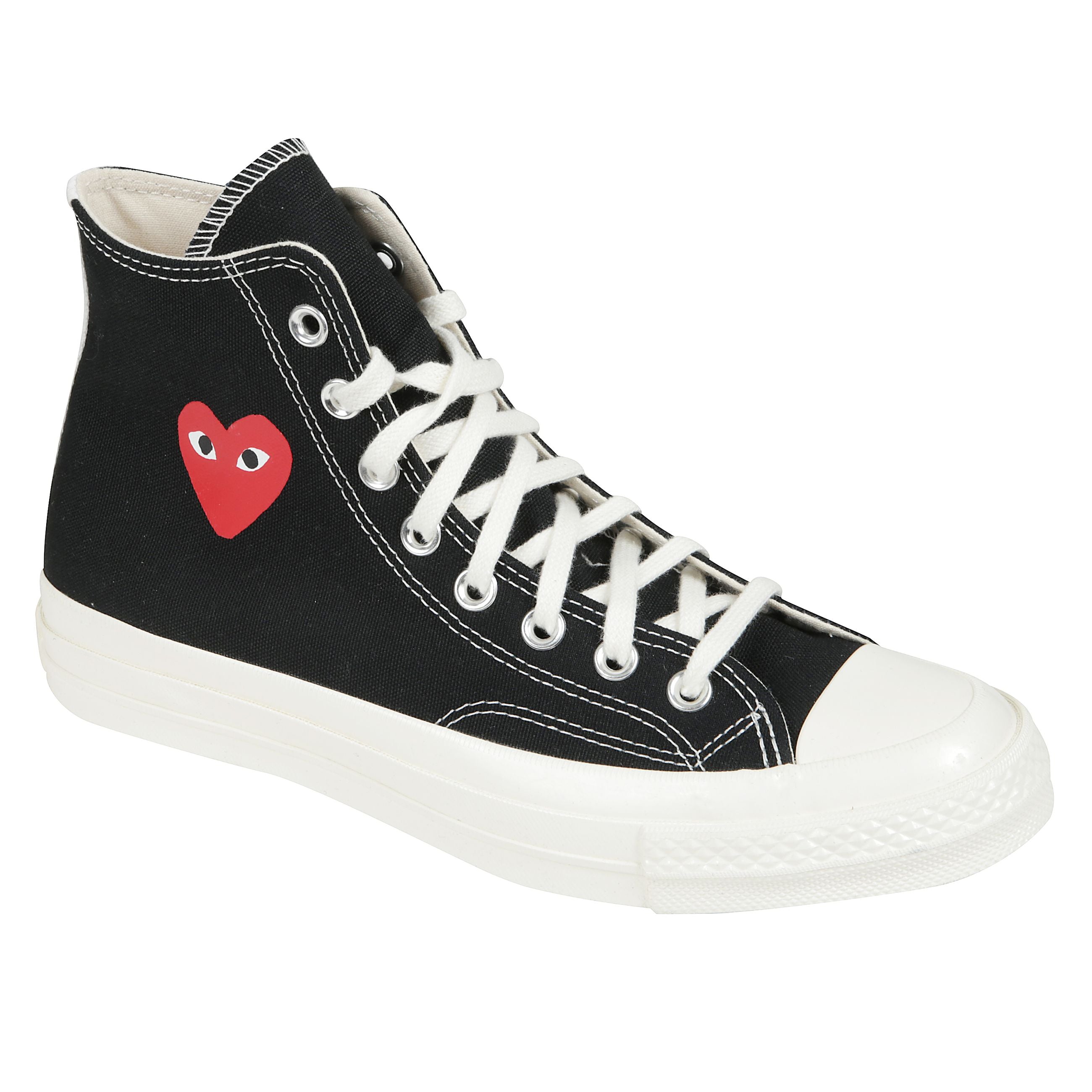 Sneaker alta realizzata in canvas con cuore rosso piccolo, suola in gomma vulcanizzata e rinforzo sul tallone