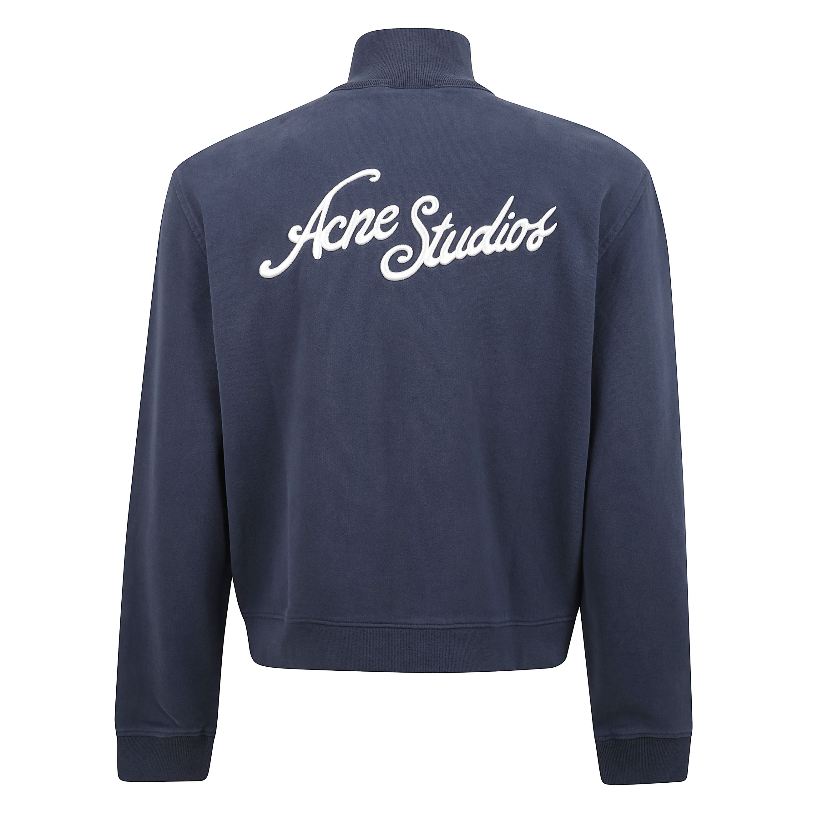 Felpa con zip frontale e collo a imbuto aderente. loghi acne studios ricamati sul retro e sull'orlo anteriore. polsini, collo e orlo a costine. vestibilità regolare con lunghezza sotto alla vita.