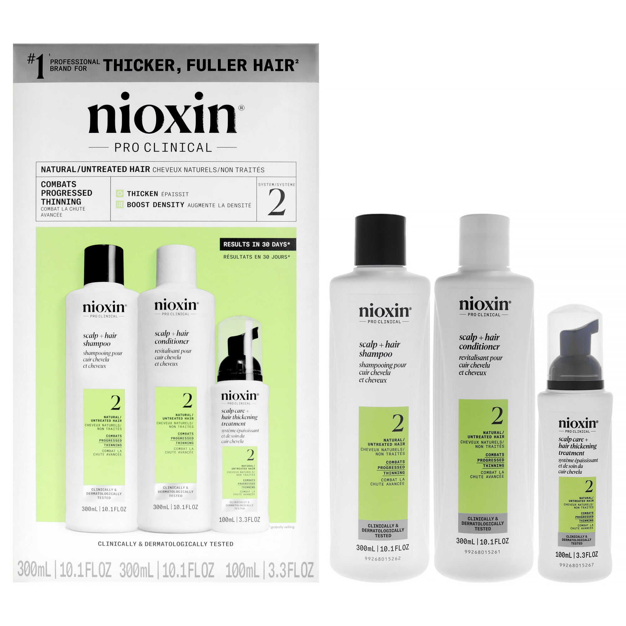 System 2 Kit by Nioxin for Unisex - 3 Pc 10.1oz Cleanser Shampoo, 10.1 Scalp Therapy Conditioner, 3.38oz Scalp and Hair Treatment