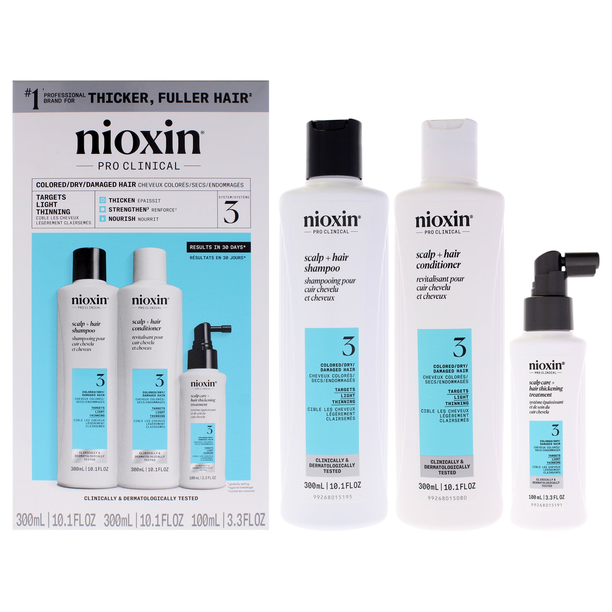 System 3 Kit by Nioxin for Unisex - 3 Pc 10.1oz Scalp Hair Shampoo, 10.1 Scalp Hair Conditioner, 3.38oz Scalp Care Plus Hair Thickening Treatment