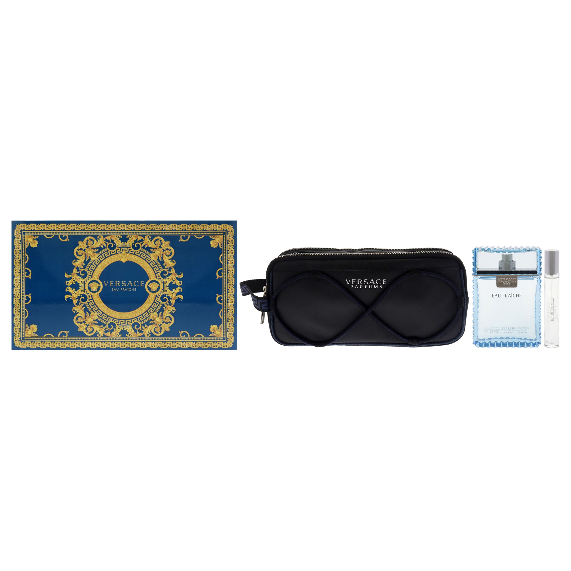 Versace Man Eau Fraiche by Versace for Men - 3 Pc Gift Set 3.4oz EDT Spray, 0.3 EDT Spray, Pouch