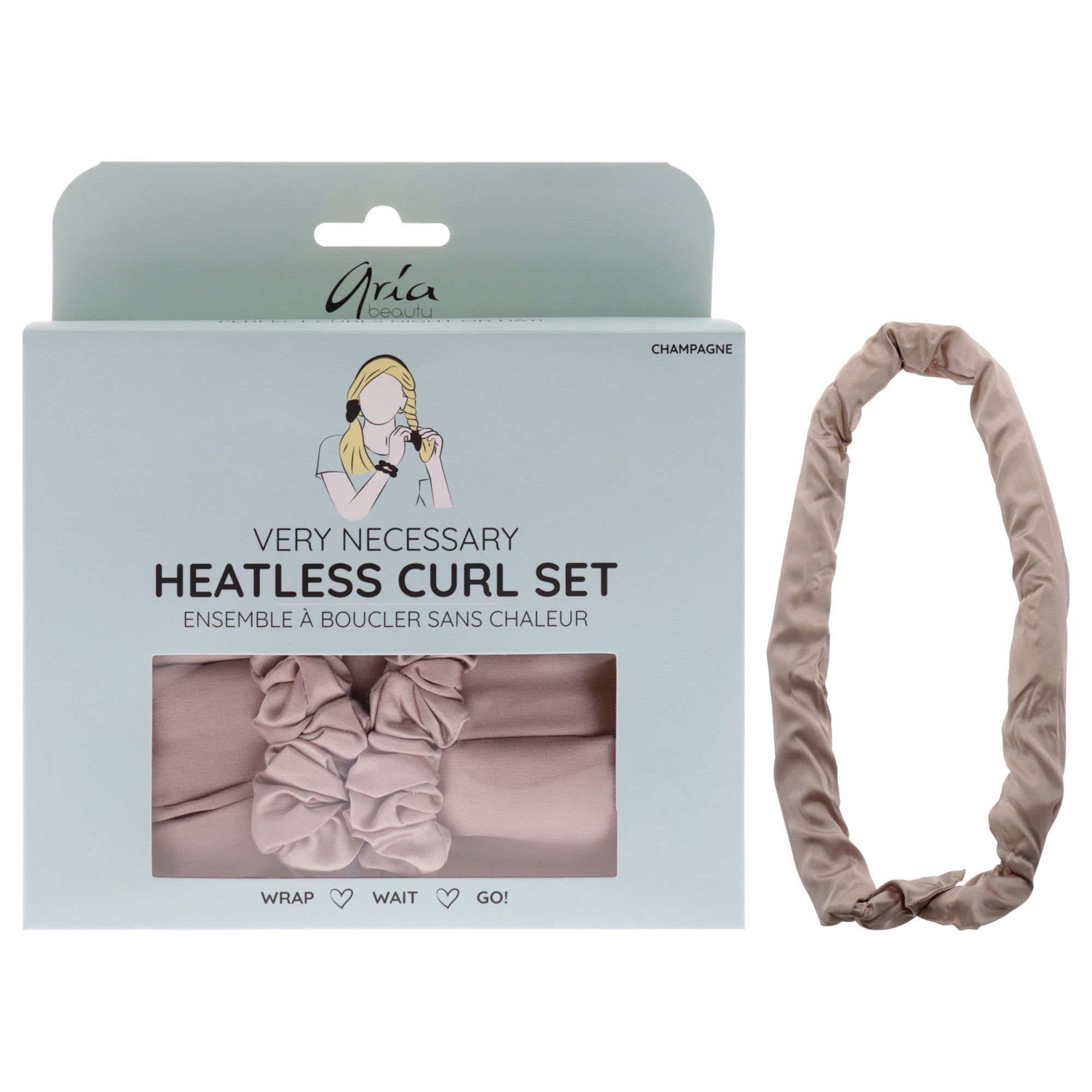 Very Necessary Heatless Curl Set - Champagne by Aria Beauty for Women - 3 Pc 1 Curling Rod Headband, 2 Scrunchies