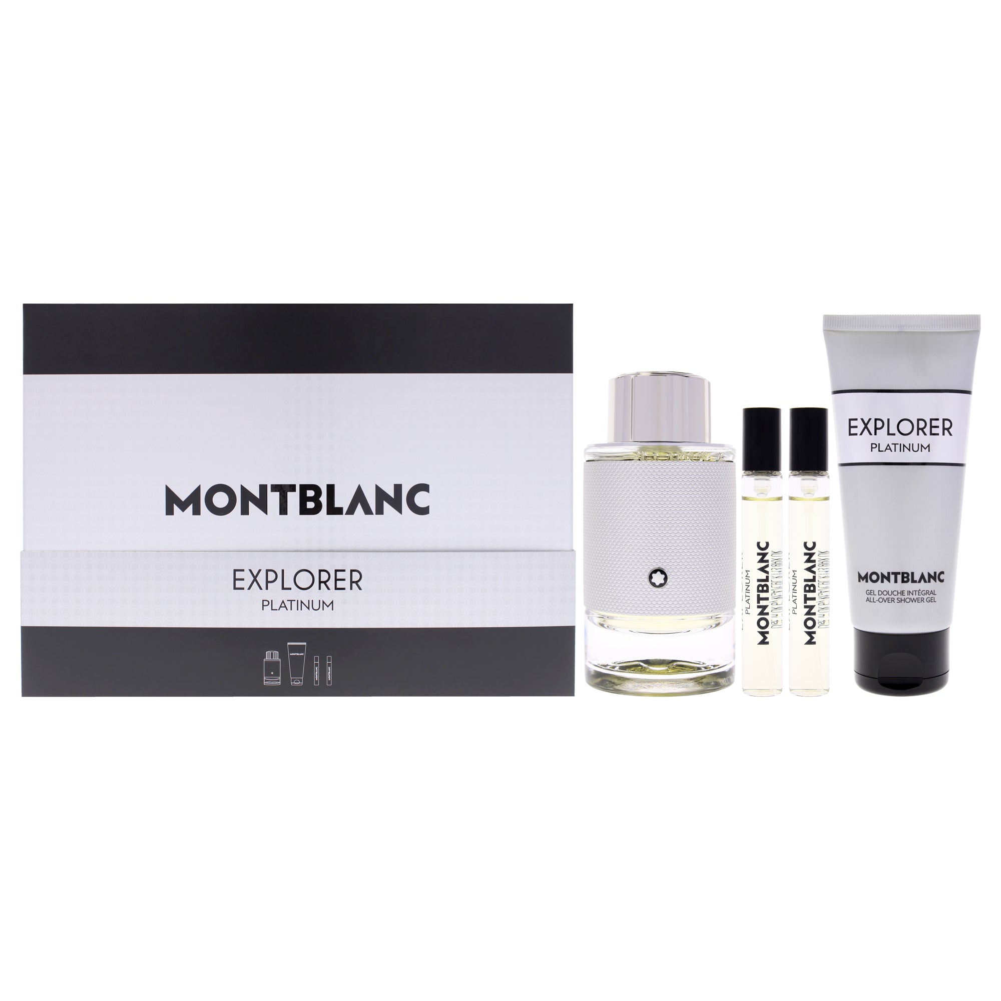 Explorer Platinum by Mont Blanc for Men - 4 Pc Gift Set 3.3oz EDP Spray, 2 x 0.25oz EDP Spray (Mini), 3.3oz Shower Gel